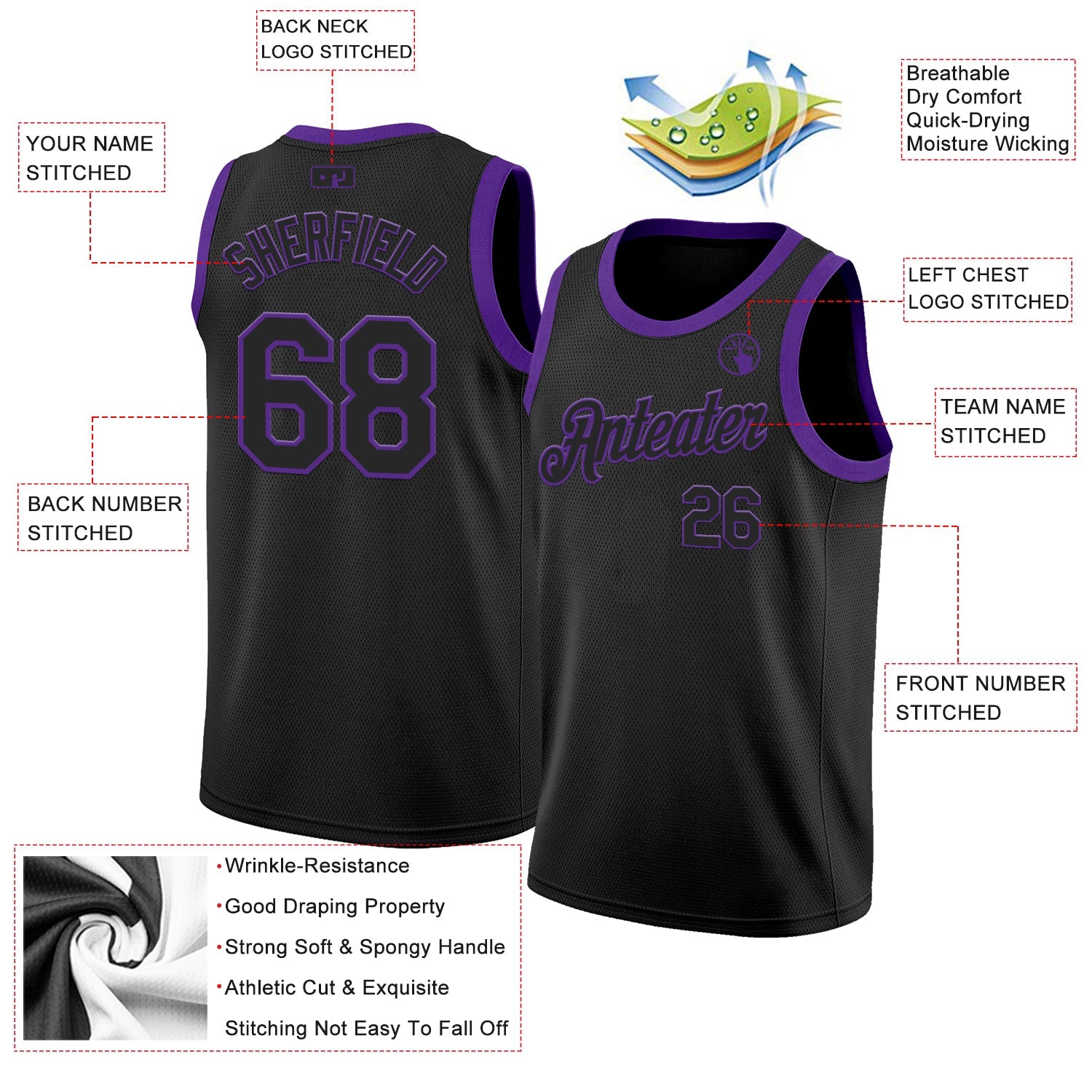 Custom Black Purple Authentic Basketball Jersey - Sky-Custom