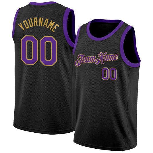 Custom Black Purple-Old Gold Authentic Basketball Jersey - Sky-Custom
