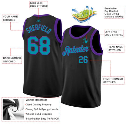 Custom Black Teal-Purple Authentic Basketball Jersey - Sky-Custom