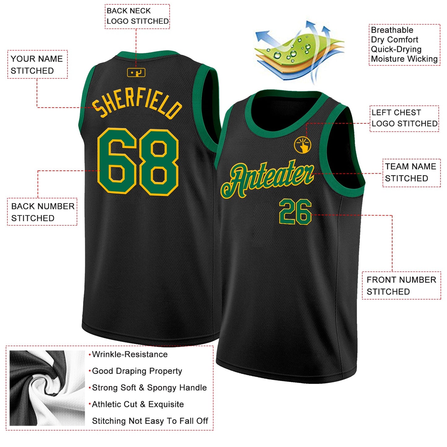 Custom Black Kelly Green-Gold Authentic Basketball Jersey - Sky-Custom