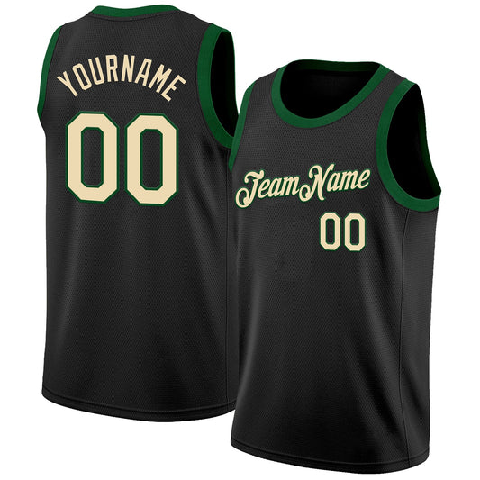 Custom Black Cream-Green Authentic Basketball Jersey - Sky-Custom