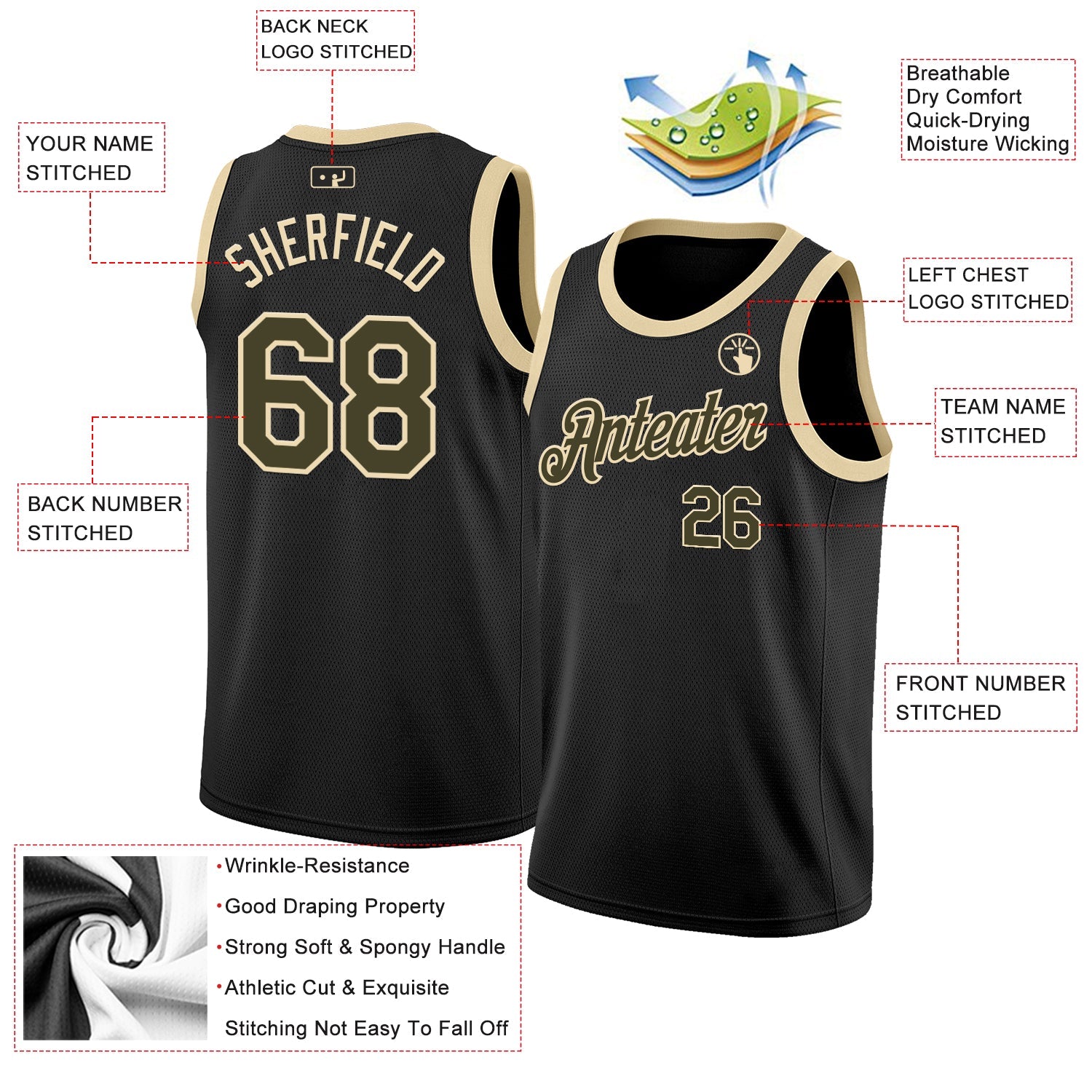 Custom Black Olive-Cream Authentic Basketball Jersey - Sky-Custom
