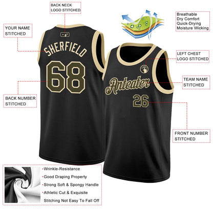 Custom Black Olive-Cream Authentic Basketball Jersey - Sky-Custom