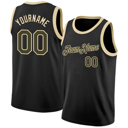 Custom Black Olive-Cream Authentic Basketball Jersey - Sky-Custom