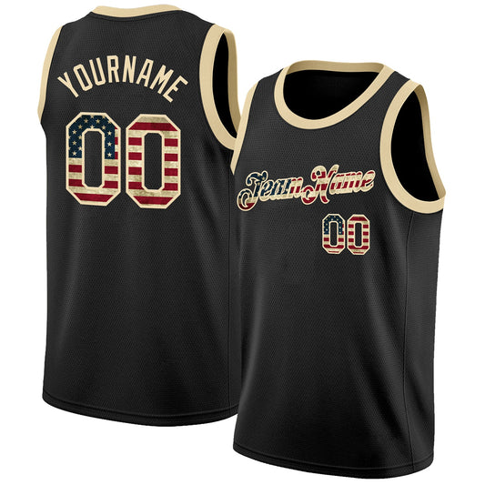 Custom Black Vintage USA Flag-Cream Authentic Basketball Jersey - Sky-Custom