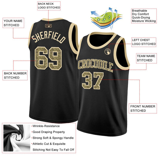 Custom Black Camo-Cream Authentic Basketball Jersey - Sky-Custom