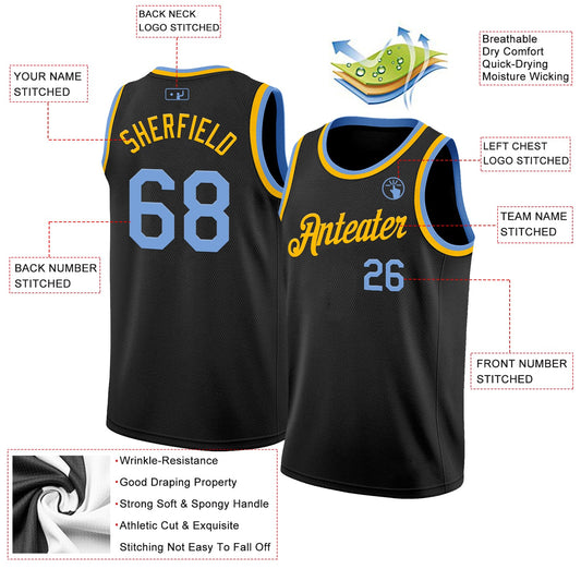 Custom Black Light Blue-Gold Authentic Basketball Jersey - Sky-Custom