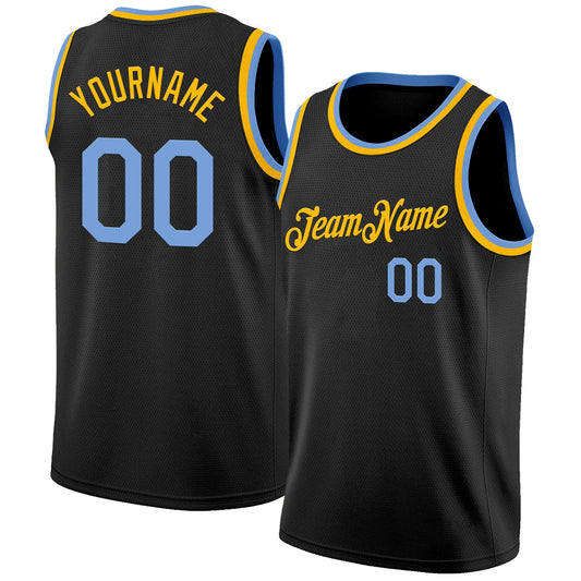 Custom Black Light Blue-Gold Authentic Basketball Jersey - Sky-Custom