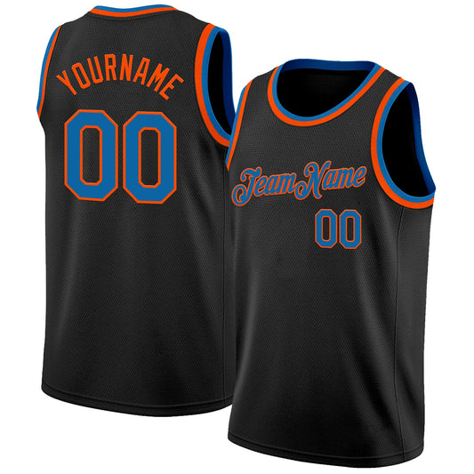 Custom Black Blue-Orange Authentic Basketball Jersey - Sky-Custom