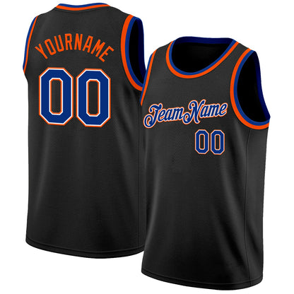 Custom Black Royal White-Orange Authentic Basketball Jersey - Sky-Custom