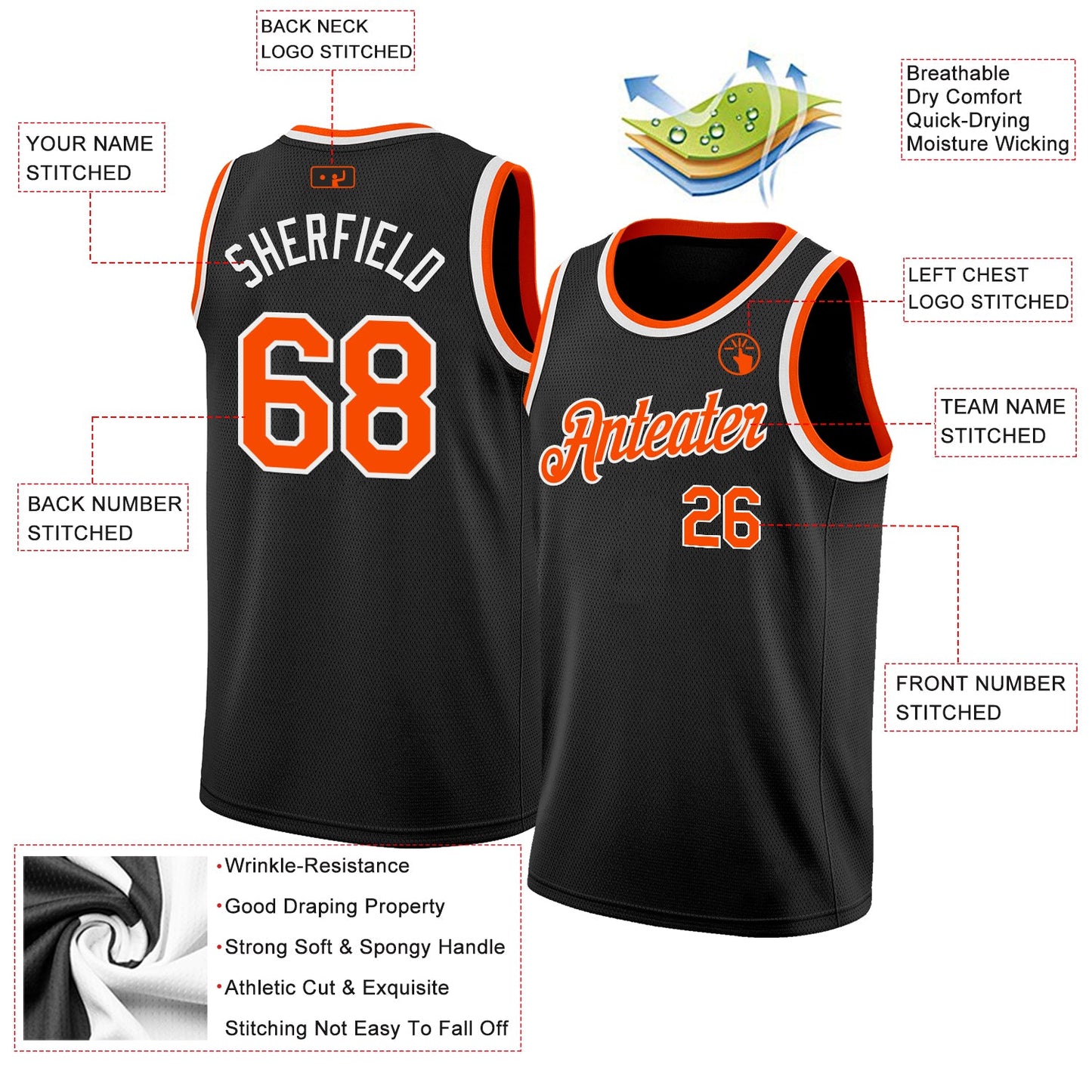Custom Black Orange-White Authentic Basketball Jersey - Sky-Custom
