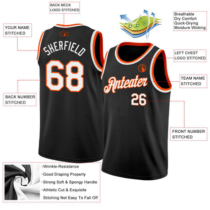 Custom Black White-Orange Authentic Basketball Jersey - Sky-Custom