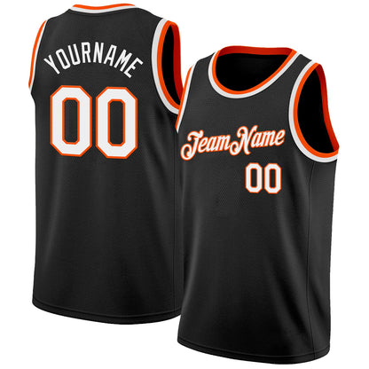 Custom Black White-Orange Authentic Basketball Jersey - Sky-Custom