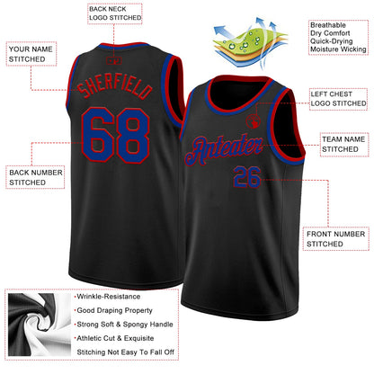 Custom Black Royal-Red Authentic Basketball Jersey - Sky-Custom