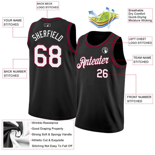 Custom Black White-Maroon Authentic Basketball Jersey - Sky-Custom