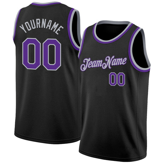 Custom Black Purple-Gray Authentic Basketball Jersey - Sky-Custom