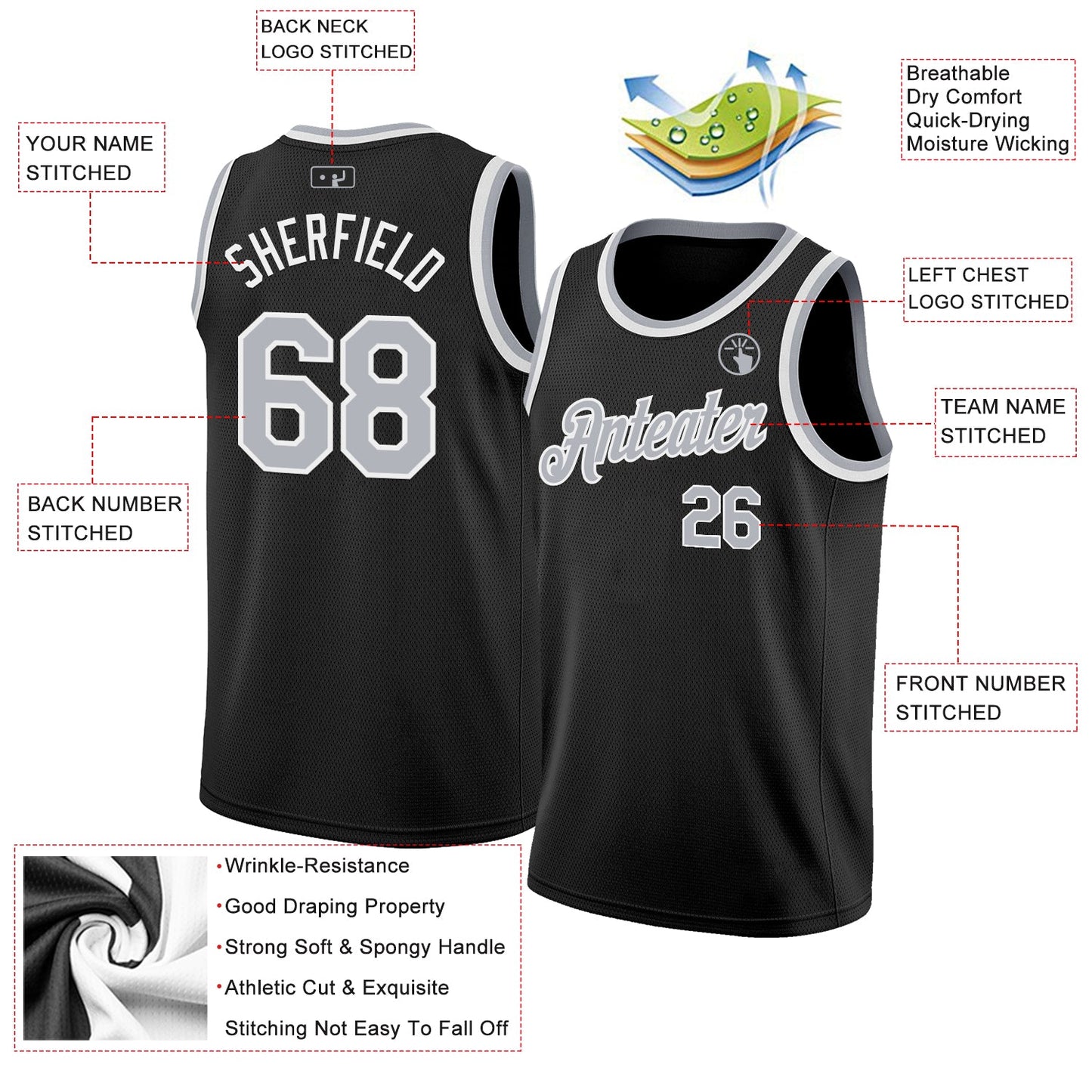 Custom Black Gray-White Authentic Basketball Jersey - Sky-Custom