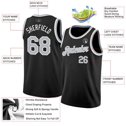 Custom Black Gray-White Authentic Basketball Jersey - Sky-Custom