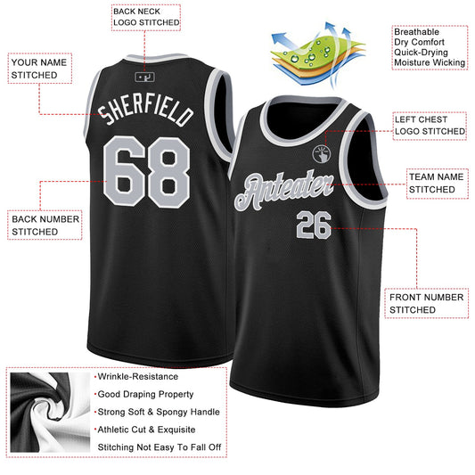 Custom Black Gray-White Authentic Basketball Jersey - Sky-Custom