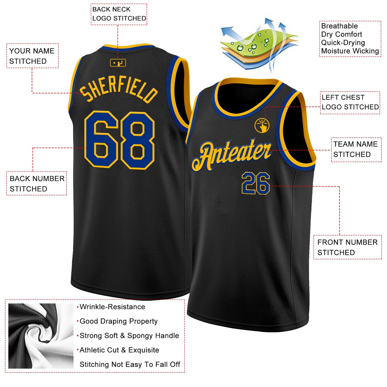 Custom Black Royal-Gold Authentic Basketball Jersey - Sky-Custom