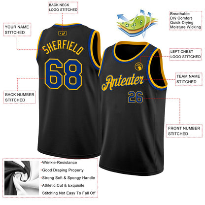 Custom Black Royal-Gold Authentic Basketball Jersey - Sky-Custom