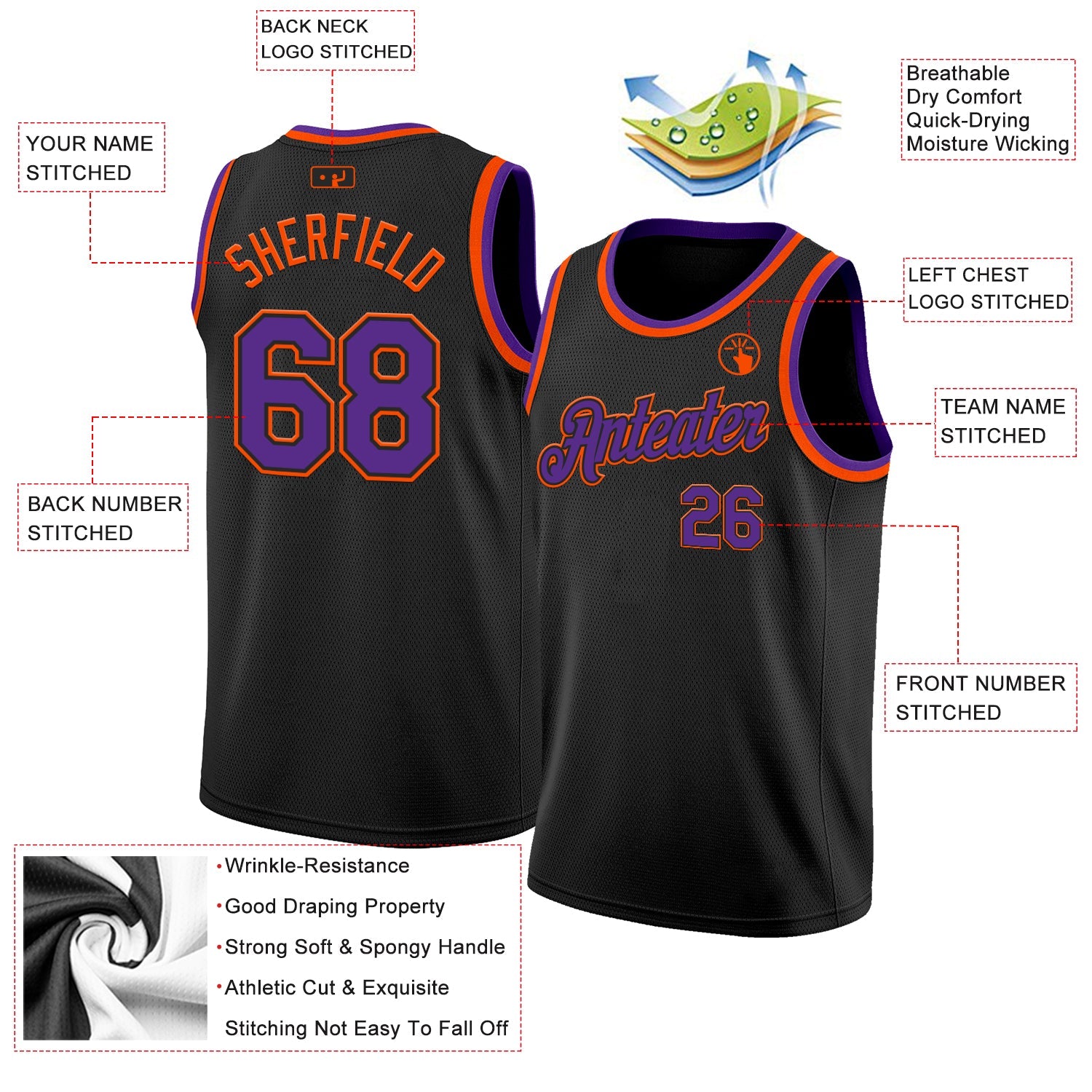 Custom Black Purple-Orange Authentic Basketball Jersey - Sky-Custom