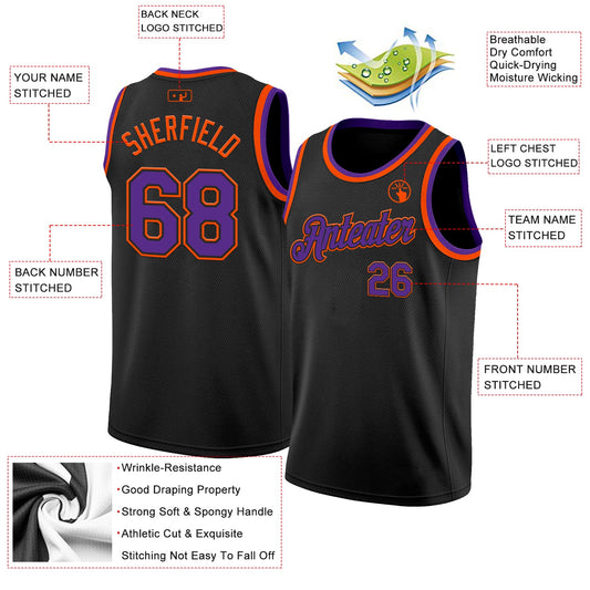 Custom Black Purple-Orange Authentic Basketball Jersey - Sky-Custom