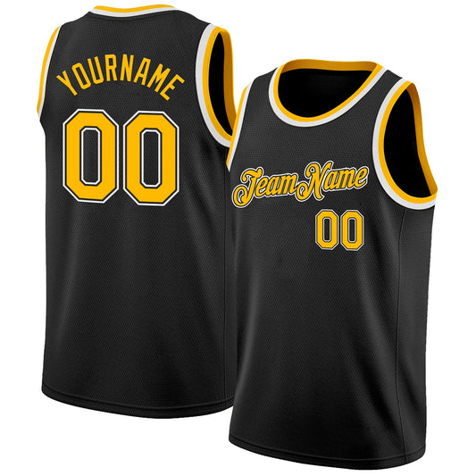 Custom Black Gold-White Authentic Basketball Jersey - Sky-Custom