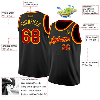 Custom Black Red-Gold Authentic Basketball Jersey - Sky-Custom