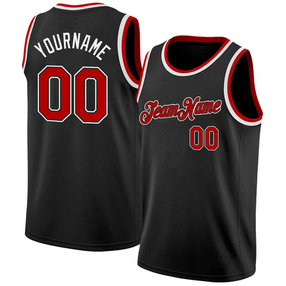 Custom Black Red-White Authentic Basketball Jersey - Sky-Custom