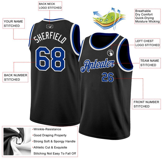 Custom Black Royal-White Authentic Basketball Jersey - Sky-Custom