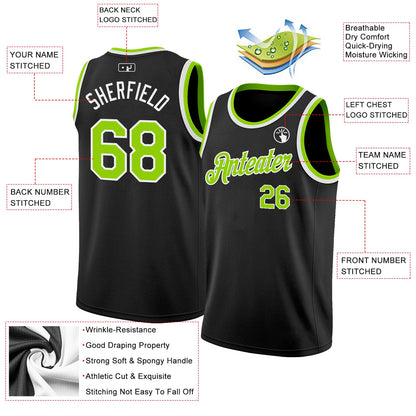 Custom Black Neon Green-White Authentic Basketball Jersey - Sky-Custom