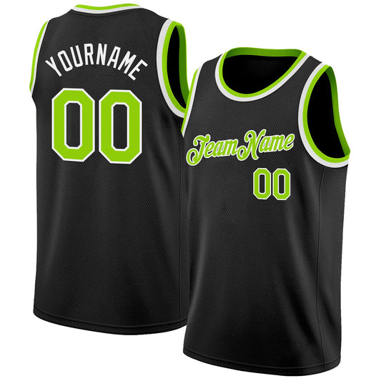 Custom Black Neon Green-White Authentic Basketball Jersey - Sky-Custom