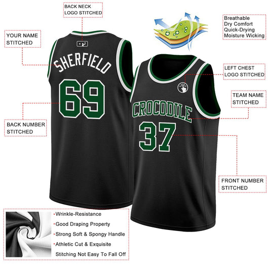 Custom Black Green-White Authentic Basketball Jersey - Sky-Custom