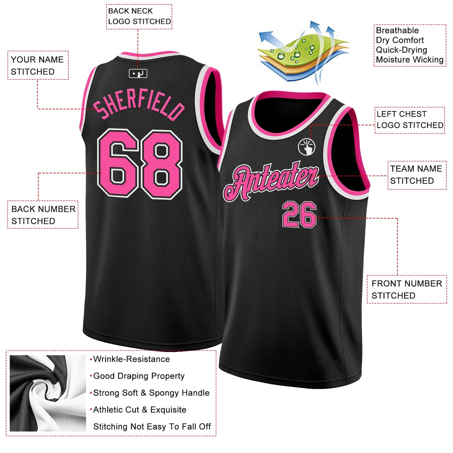 Custom Black Pink-White Authentic Basketball Jersey - Sky-Custom