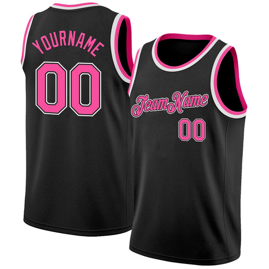 Custom Black Pink-White Authentic Basketball Jersey - Sky-Custom