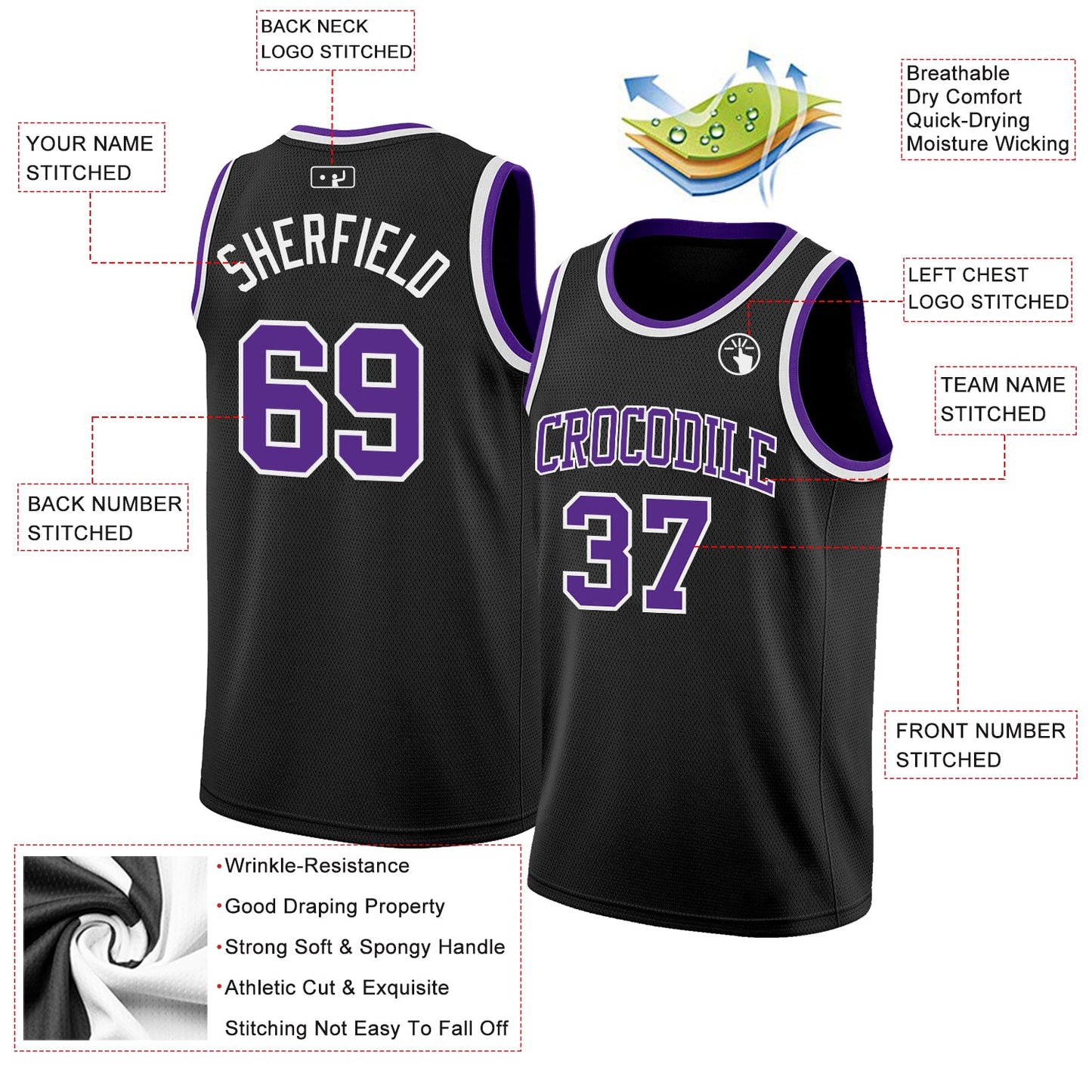 Custom Black Purple-White Authentic Basketball Jersey - Sky-Custom
