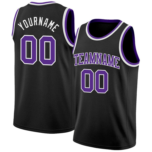 Custom Black Purple-White Authentic Basketball Jersey - Sky-Custom