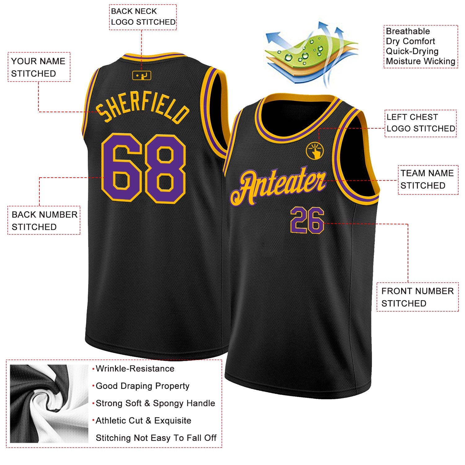 Custom Black Purple-Gold Authentic Basketball Jersey - Sky-Custom