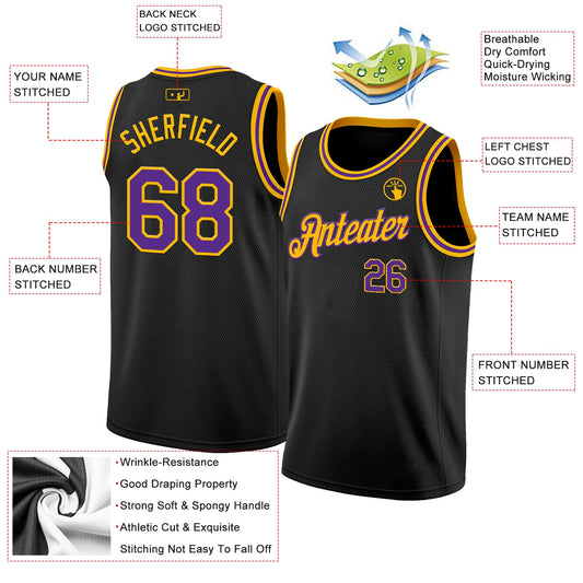 Custom Black Purple-Gold Authentic Basketball Jersey - Sky-Custom