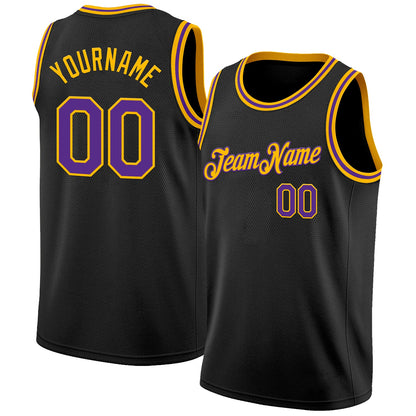 Custom Black Purple-Gold Authentic Basketball Jersey - Sky-Custom