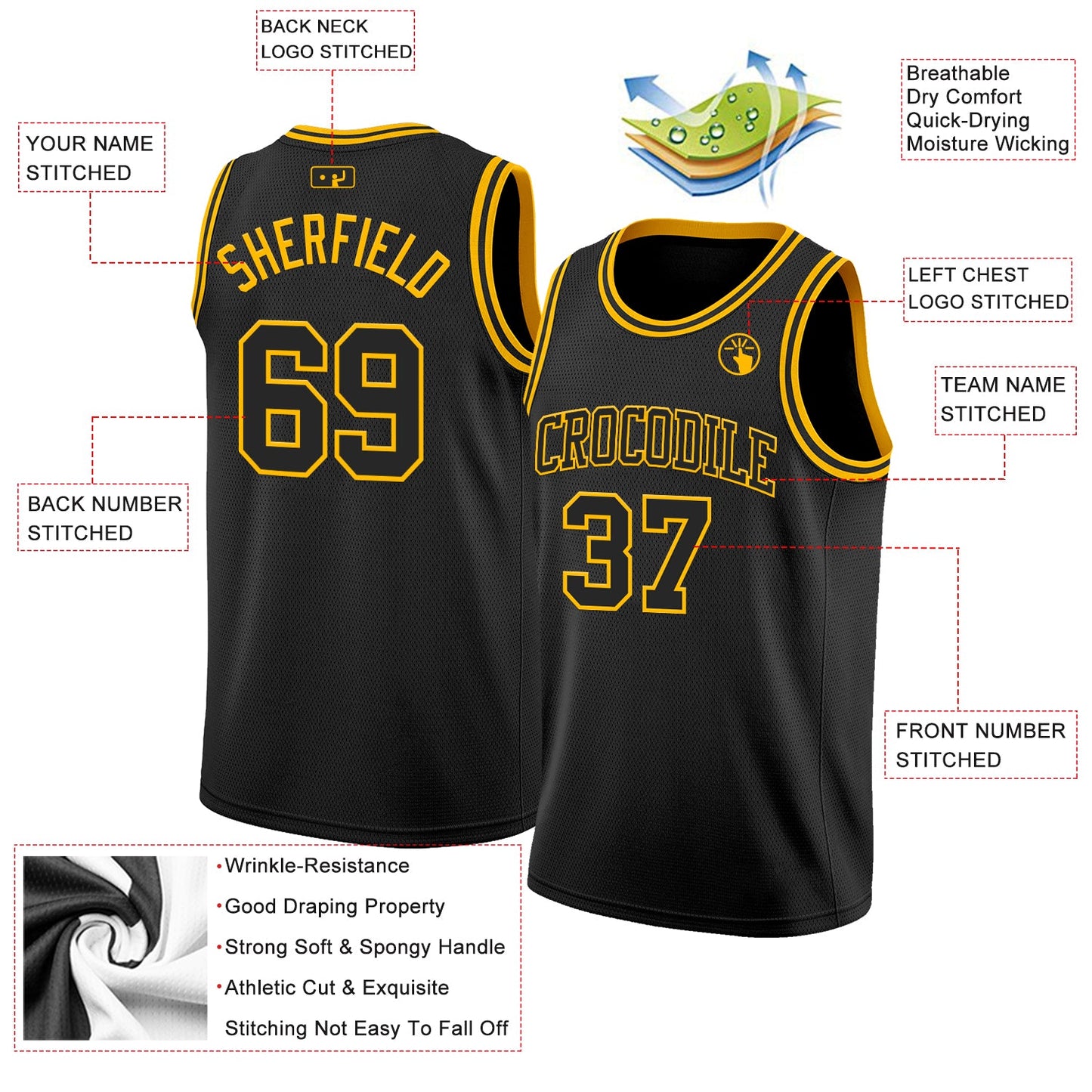 Custom Black Gold Authentic Basketball Jersey - Sky-Custom