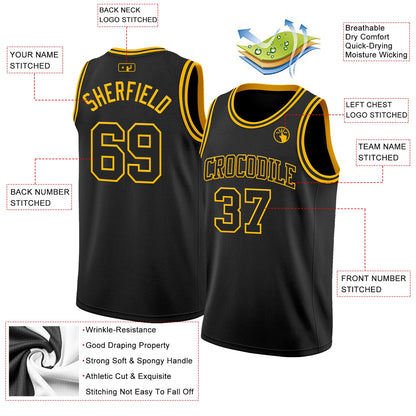 Custom Black Gold Authentic Basketball Jersey - Sky-Custom