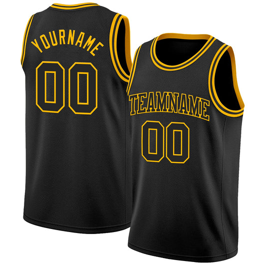 Custom Black Gold Authentic Basketball Jersey - Sky-Custom