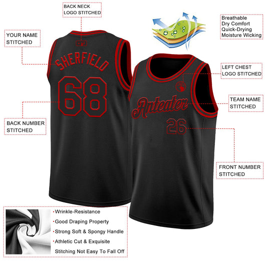 Custom Black Red Authentic Basketball Jersey - Sky-Custom
