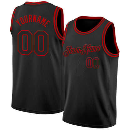 Custom Black Red Authentic Basketball Jersey - Sky-Custom