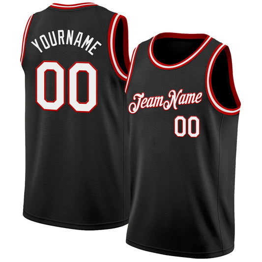 Custom Black White-Red Authentic Basketball Jersey - Sky-Custom
