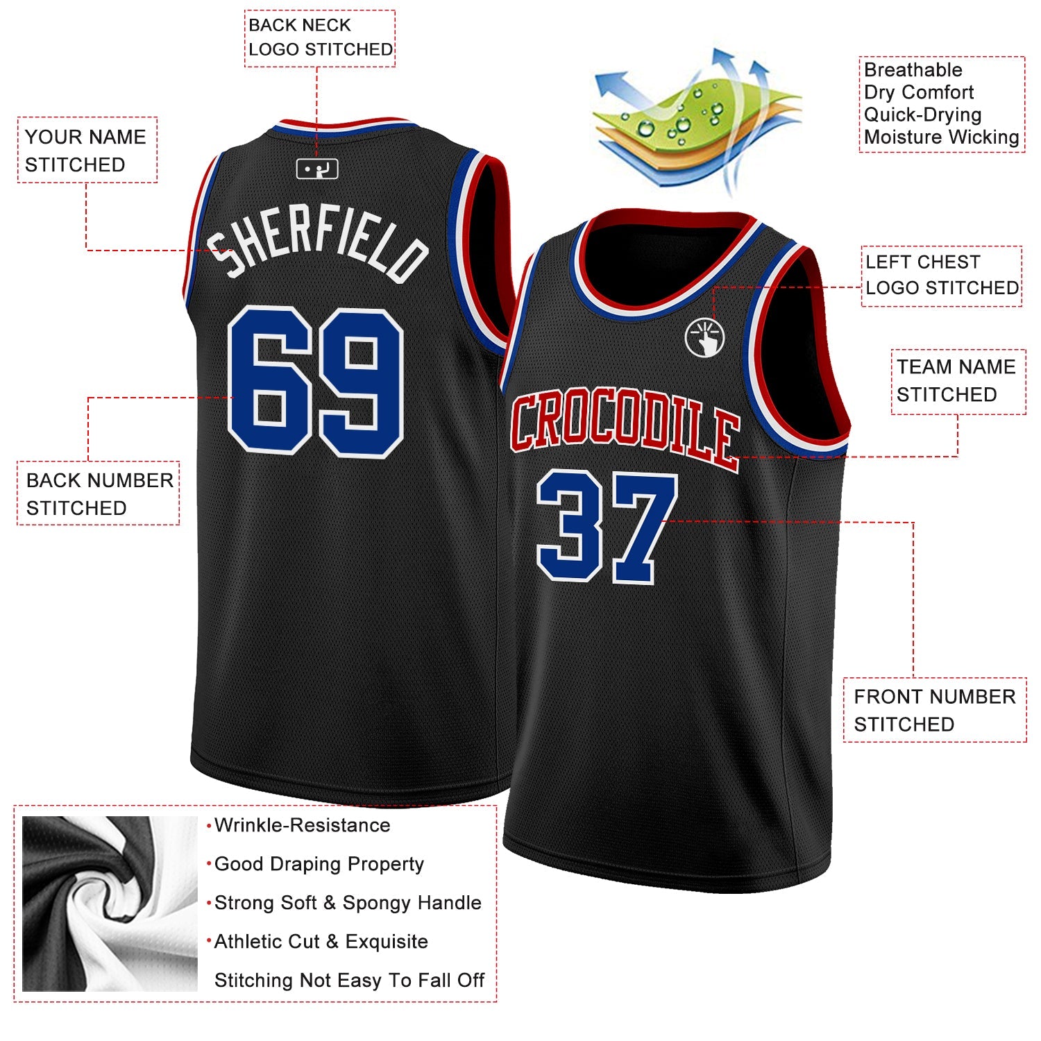 Custom Black Royal White-Red Authentic Basketball Jersey - Sky-Custom