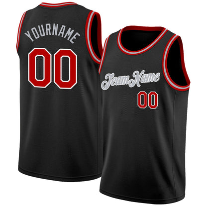 Custom Black Red White-Gray Authentic Basketball Jersey - Sky-Custom