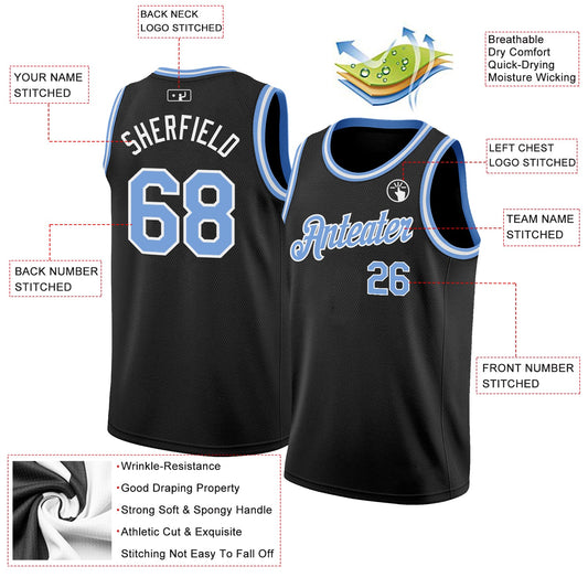 Custom Black Light Blue-White Authentic Basketball Jersey - Sky-Custom
